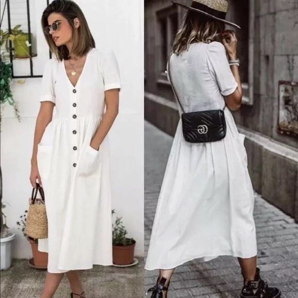 ❤️ZARA MIDI LINEN DRESS WITH BUTTONS - Picture 5 of 14